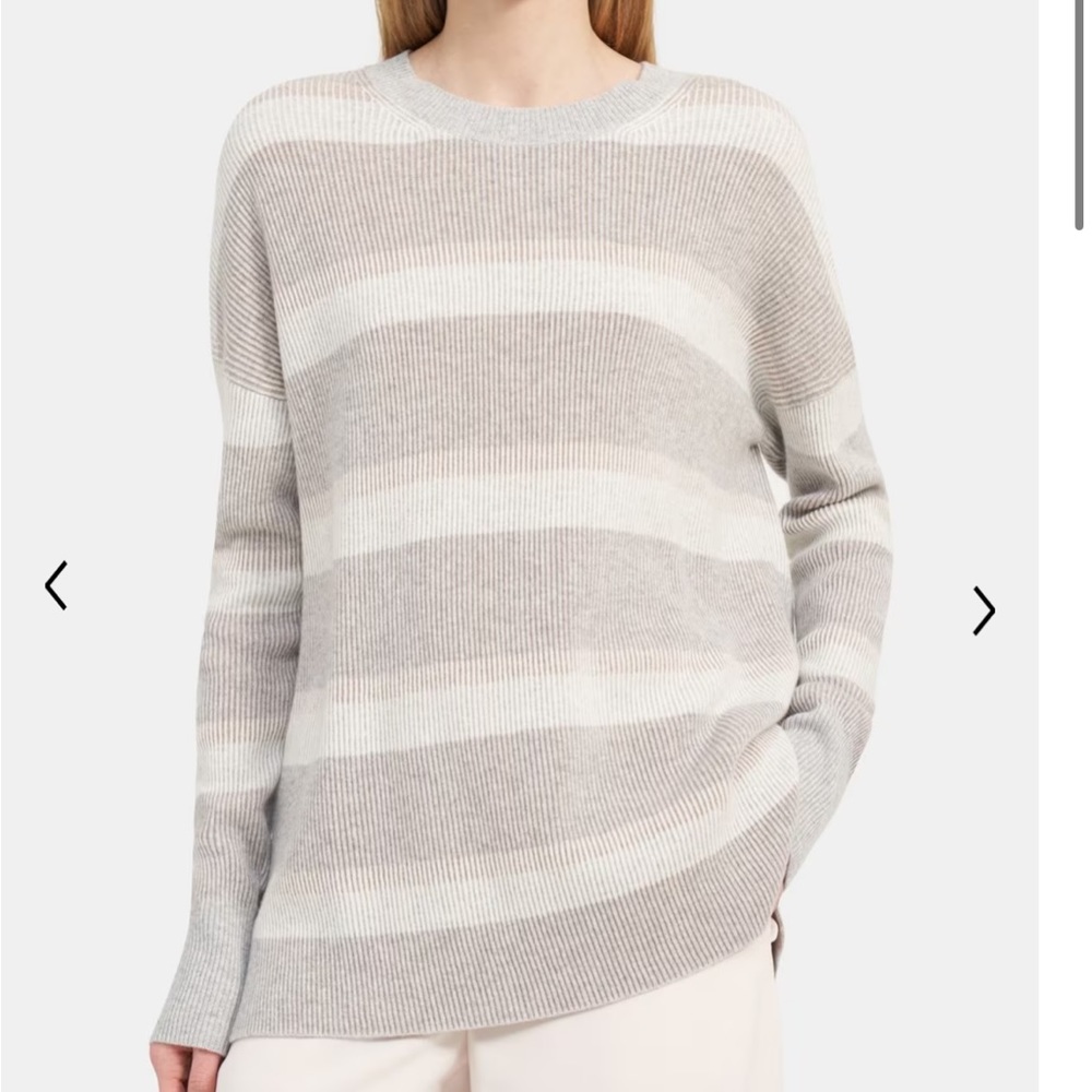 Theory Ribbed Crewneck Sweater in Striped Cashmere. Size medium.